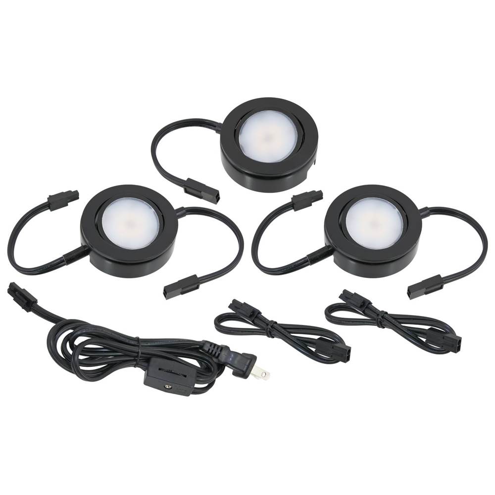 American Lighting MVP LED Puck Light, 120 Volts, 4.3 Watts, 250 Lumens, Black, 3 Puck Kit with Roll Switch and 6 Foor Power Cord