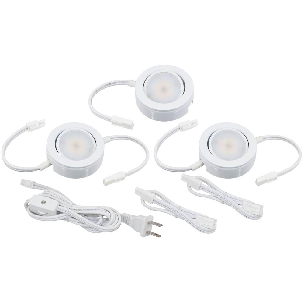 American Lighting MVP LED Puck Light, 120 Volts, 4.3 Watts, 250 Lumens, White, 3 Puck Kit with Roll Switch and 6 Foor Power Cord