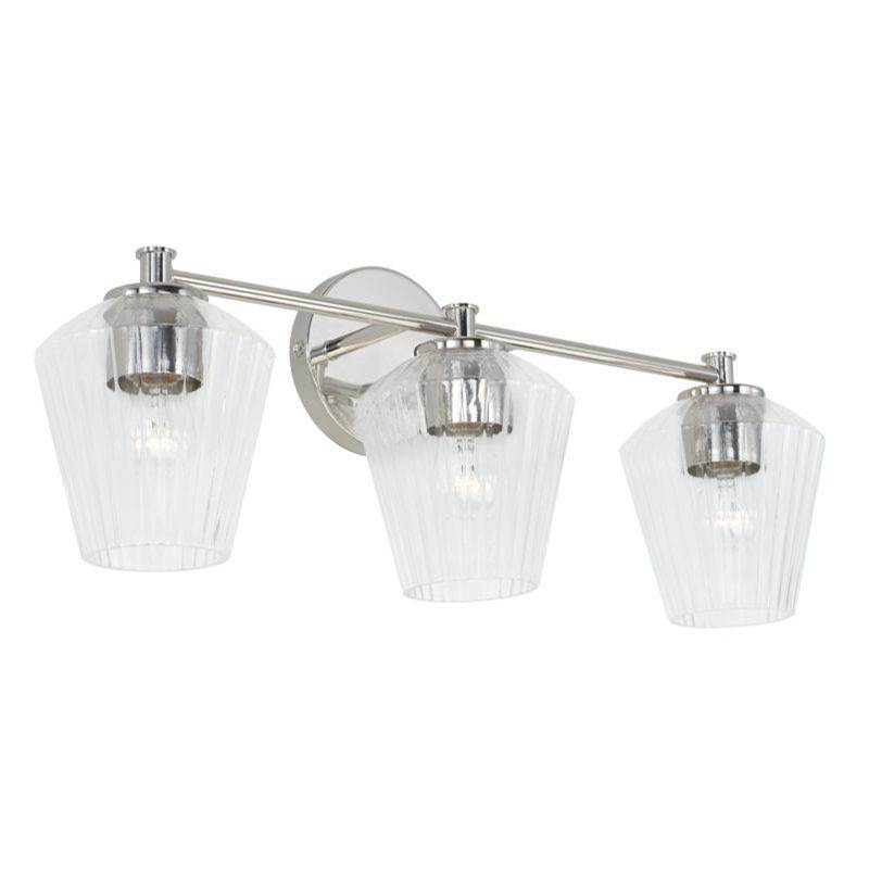 Capital Lighting 3-Light Vanity in Polished Nickel with Clear Fluted Glass