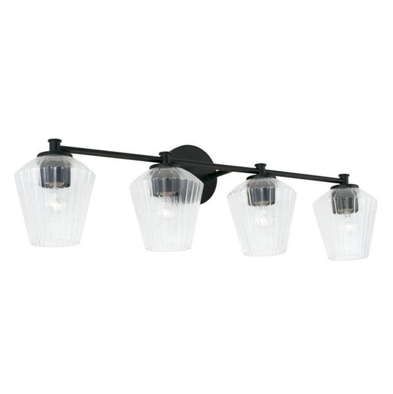 Capital Lighting 4-Light Vanity in Matte Black with Clear Fluted Glass