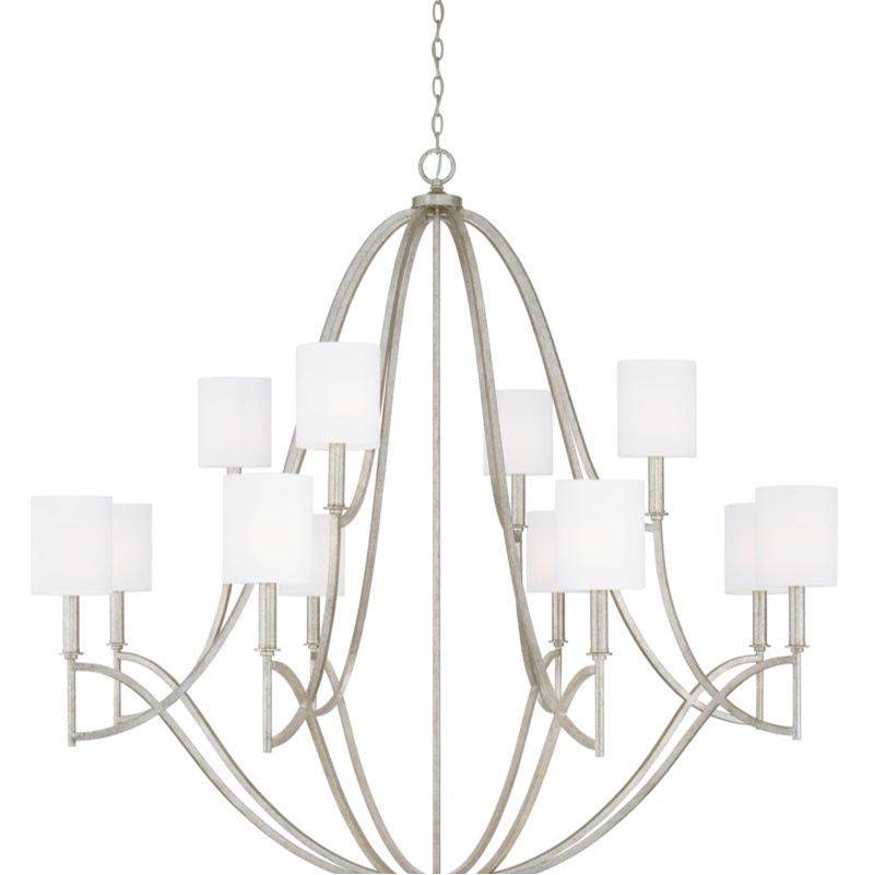 Capital Lighting Sylvia 12-Light Chandelier in Antique Silver with White Fabric Stay-Straight Shades
