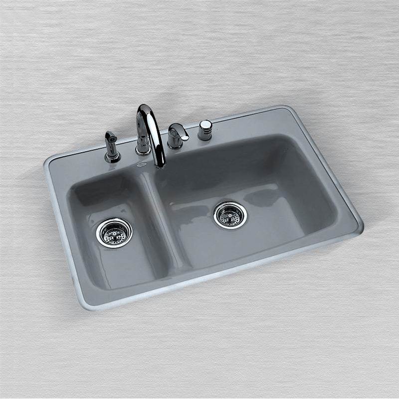 Ceco 32 x 21 x 9 High-Low Double Bowl - Tile or Rim Mount