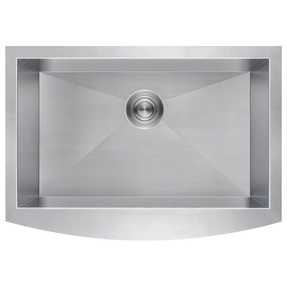 Compass Manufacturing Parketon Under Mount 30 X 21 X 10'' Single Bowl Curved Front Apron Farm Sink 16 Ga, With Sink Grid