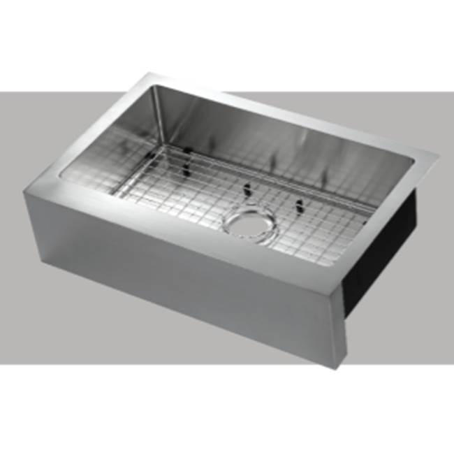 Compass Manufacturing 31 X 20 Single Bowl Farm Sink Flat Front Apron 18 Gauge 304, Under Mount Sink With Sink Grid