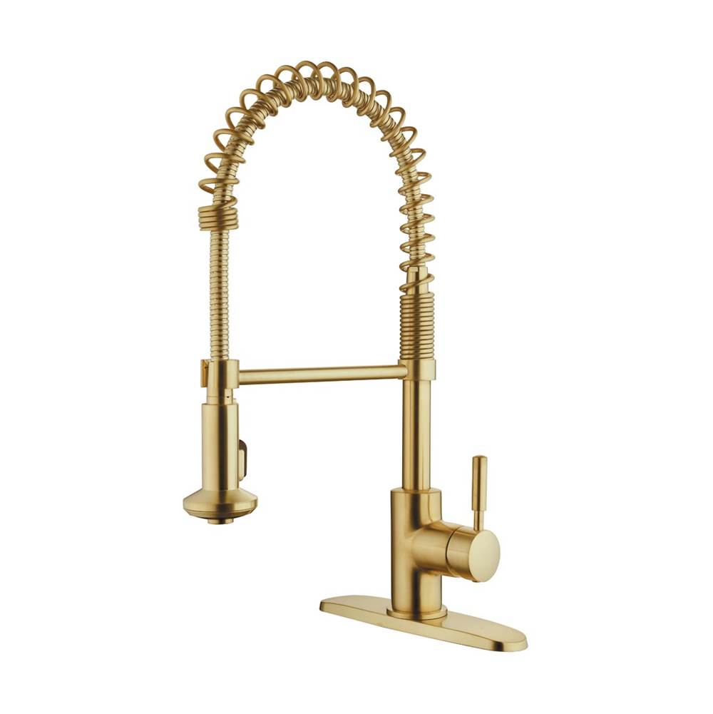 Compass Manufacturing Casmir Matte Gold Single Handle Spring Coil Pull Down Kitchen, Faucet