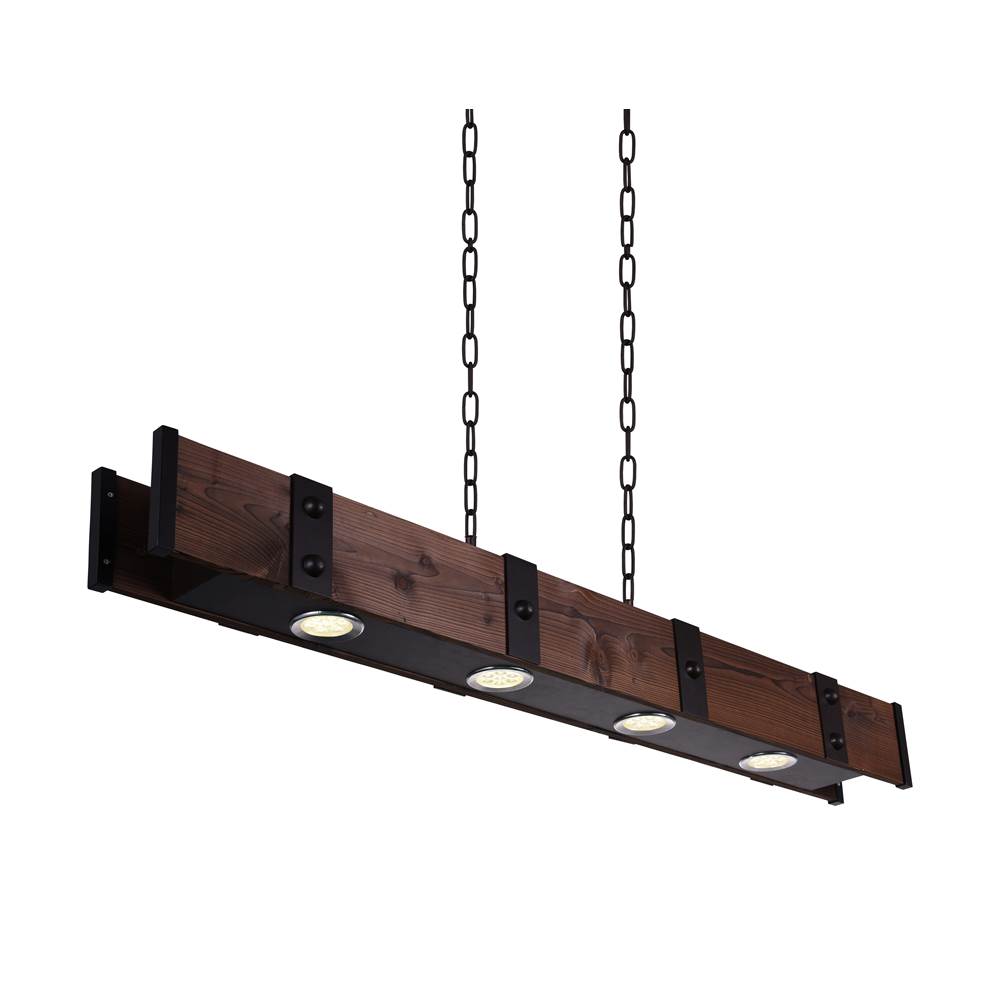 CWI Lighting Pago Drum Shade Island Light With Black and Wood Finish