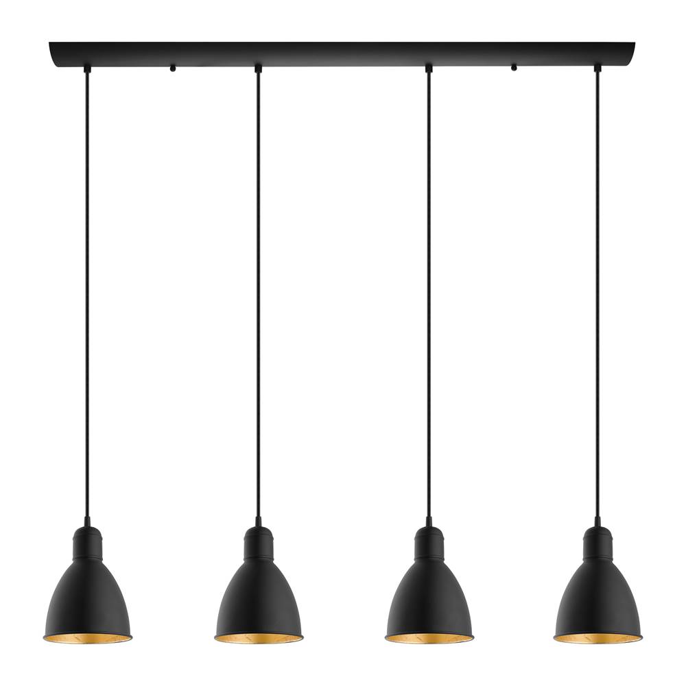 Eglo Priddy 2 4x60W Multi Light Linear Pendant w/ Black Exterior and Gold Interior Shades