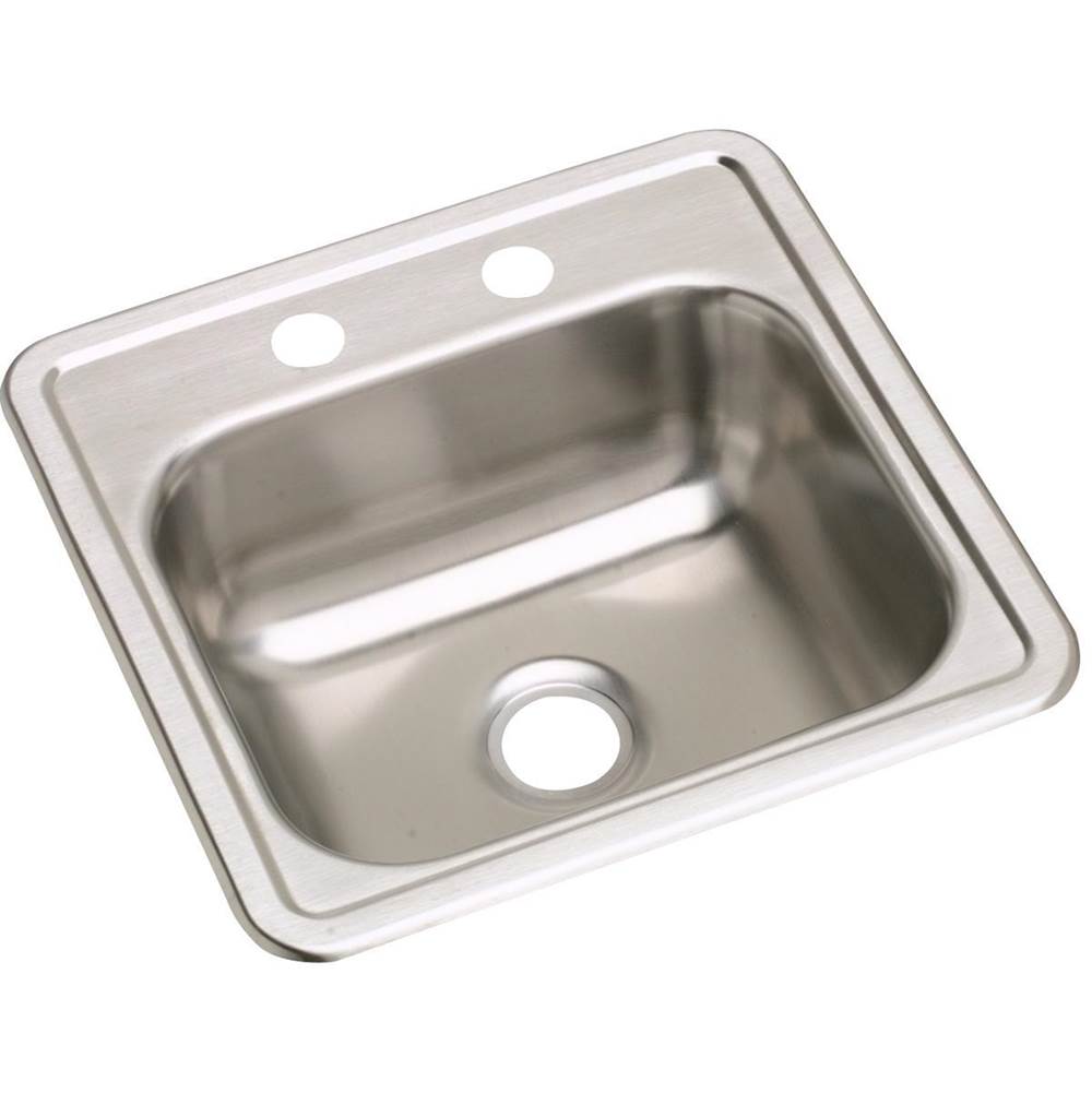 Elkay Dayton Stainless Steel 15'' x 15'' x 5-3/16'', 2-Hole Single Bowl Drop-in Bar Sink with 2'' Drain Opening