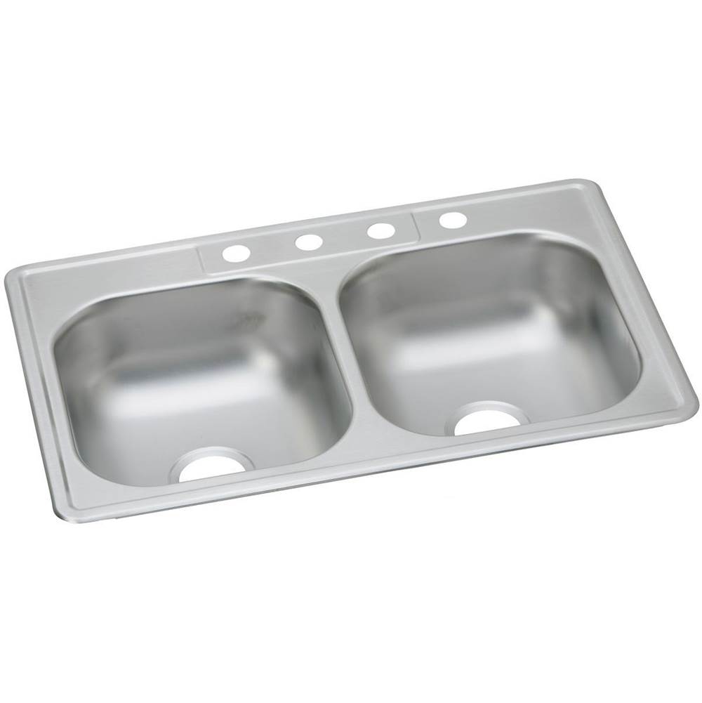 Elkay Dayton Stainless Steel 33'' x 22'' x 7-1/16'', 3-Hole Equal Double Bowl Drop-in Sink
