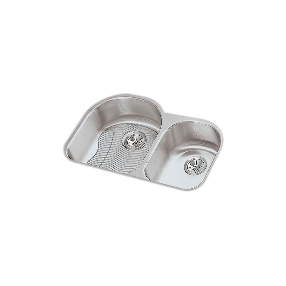 Elkay Lustertone Classic Stainless Steel 31-1/4'' x 20'' x 7-1/2'', Offset 60/40 Double Bowl Undermount Sink Kit