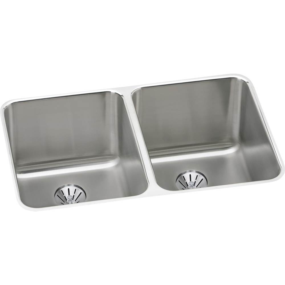 Elkay Lustertone Classic Stainless Steel 31-1/4'' x 20'' x 9-7/8'', Double Bowl Undermount Sink with Perfect Drain