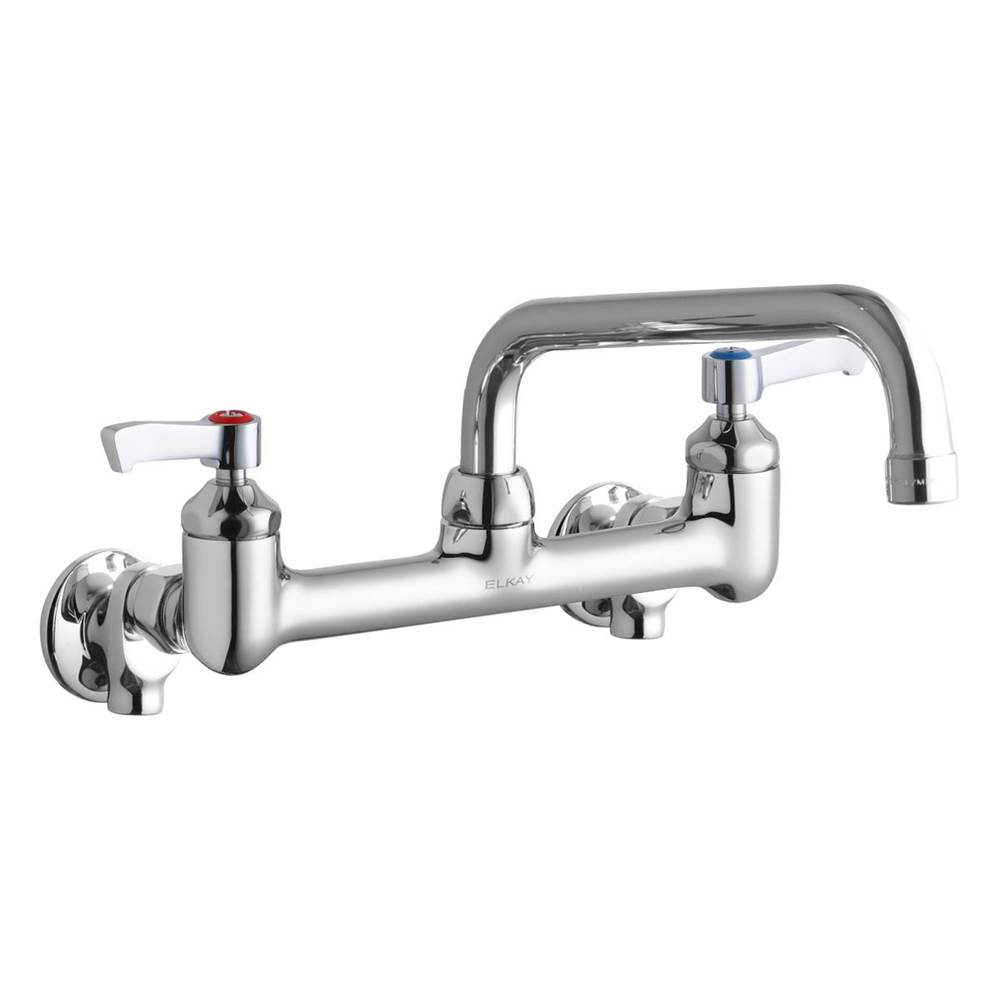 Elkay Foodservice 8'' Centerset Wall Mount Faucet with 8'' Tube Spout 2'' Lever Handles 1/2 Offset InletsPlusStop Chrome