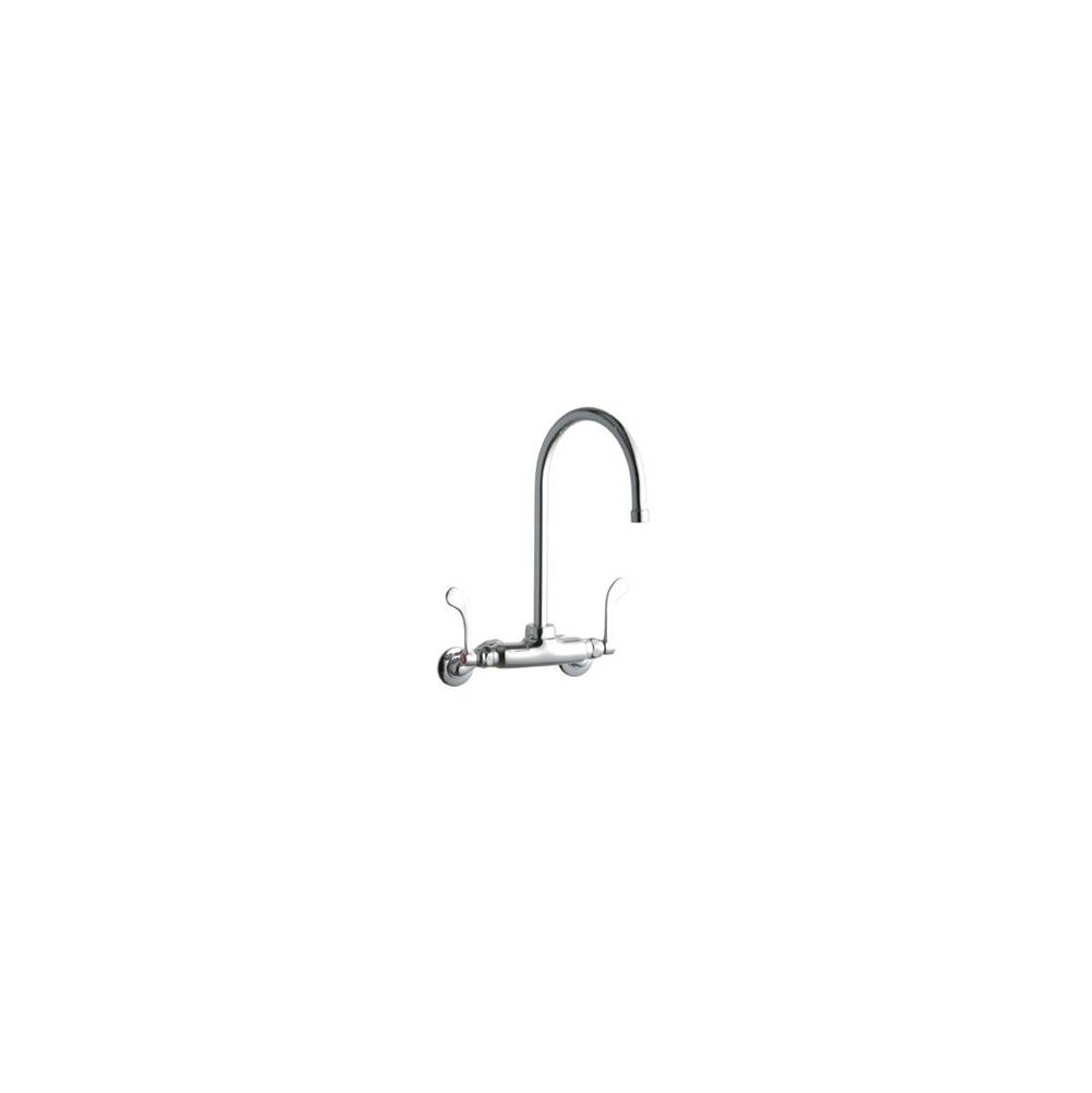 Elkay Foodservice 3-8'' Adjustable Centers Wall Mount Faucet w/8'' Gooseneck Spout 4'' Wristblade Handles 2in Inlet