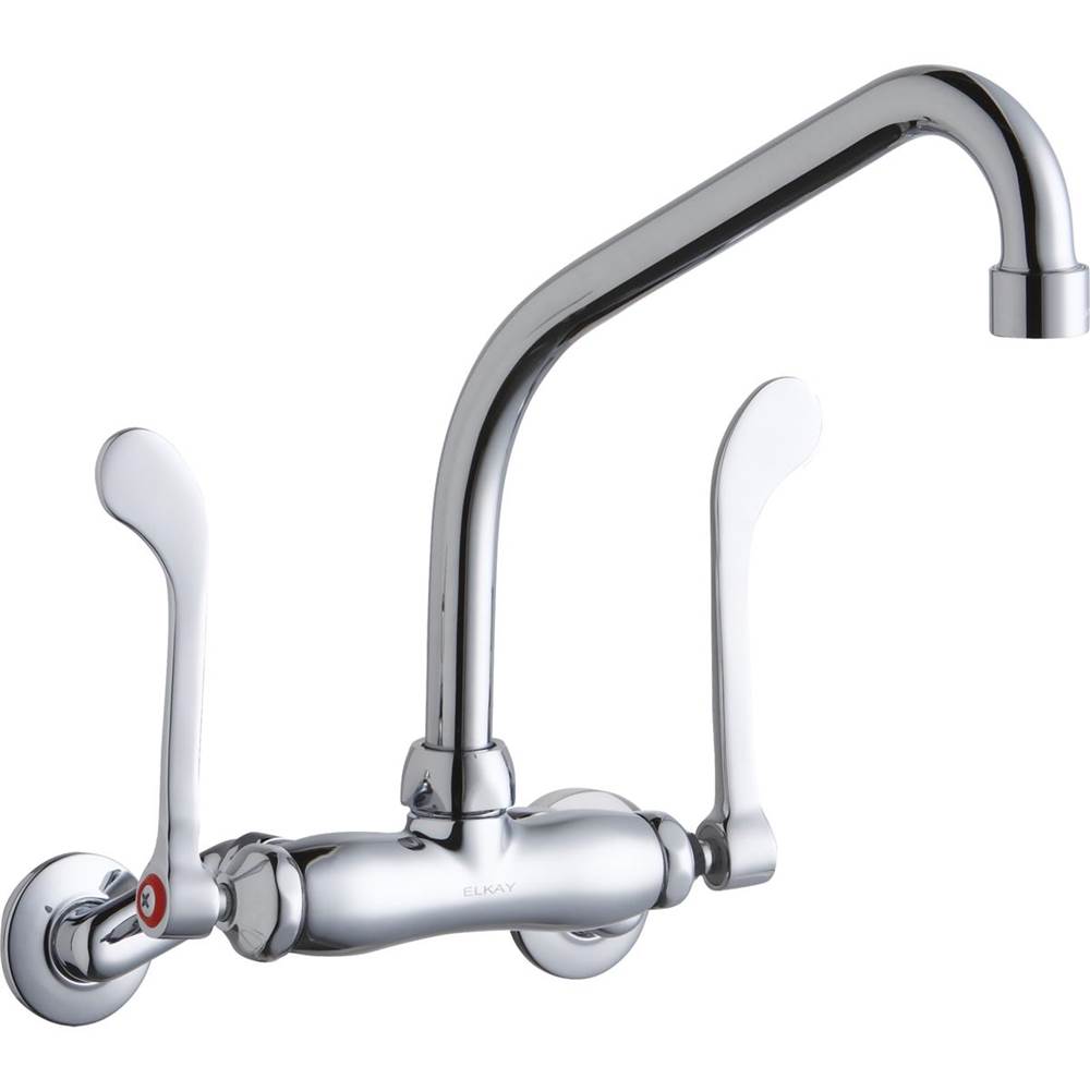 Elkay Foodservice 3-8'' Adjustable Centers Wall Mount Faucet w/8'' High Arc Spout 6'' Wristblade Handles 2in Inlet