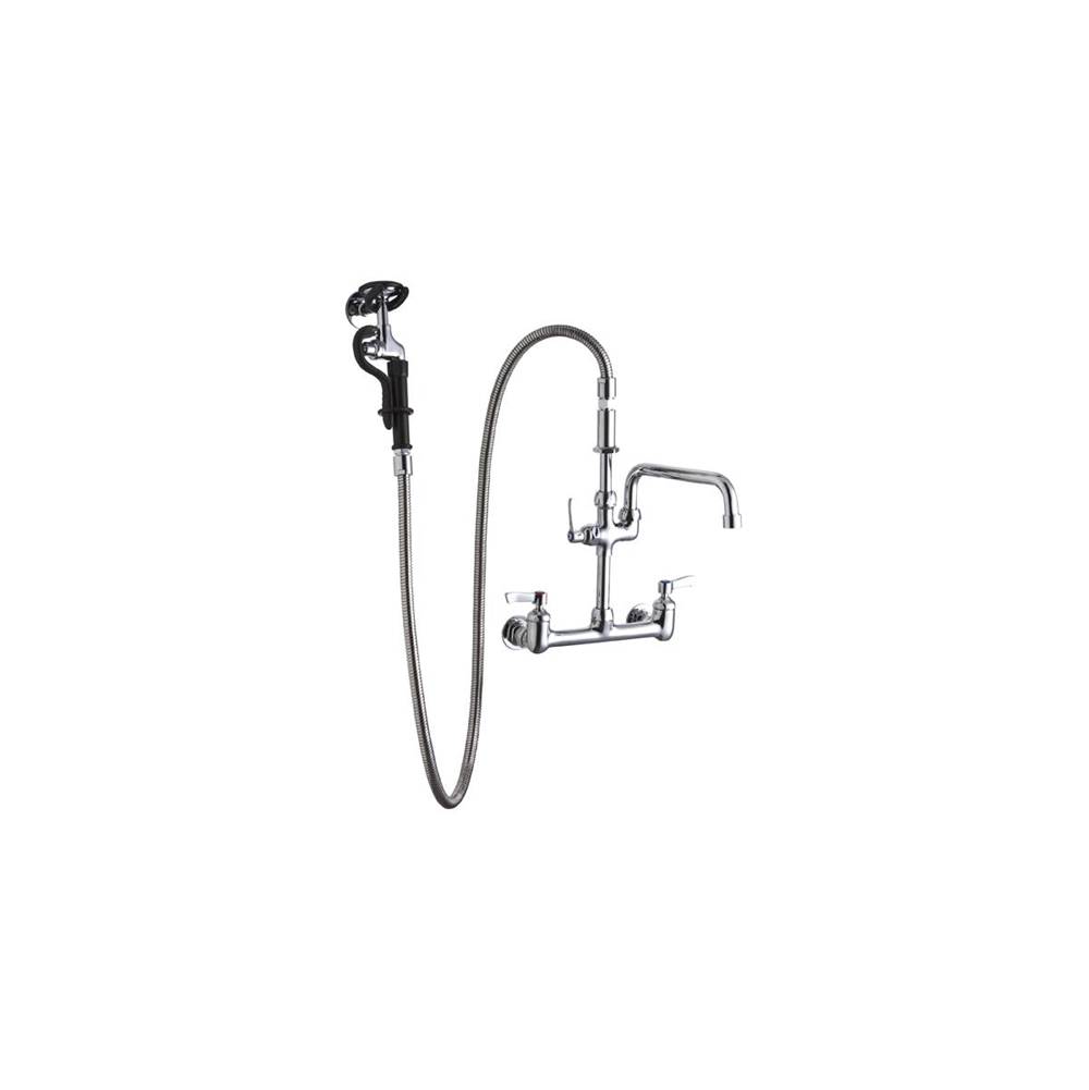 Elkay 8'' Centerset Wall Mount Faucet 60in Flexible Hose with 1.2 GPM Spray Head Plus 10in Arc Tube Spout 2in Lever Handles