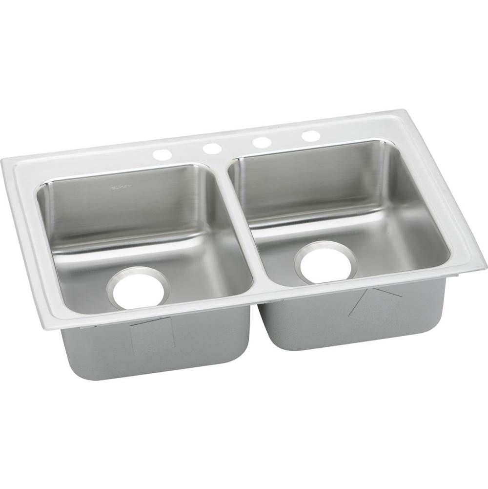 Elkay Lustertone Classic Stainless Steel 29'' x 22'' x 6'', 3-Hole Equal Double Bowl Drop-in ADA Sink with Quick-clip
