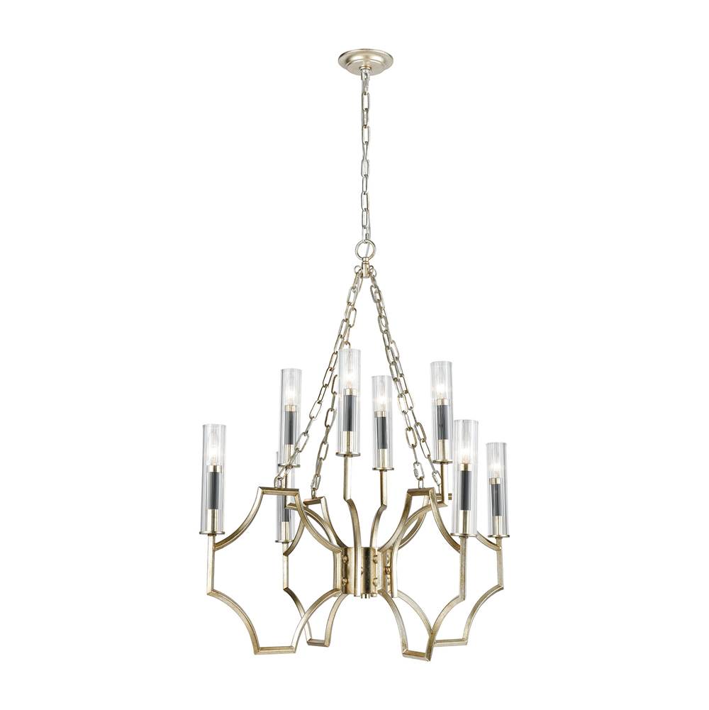 Elk Lighting Sylvanna 8-Light Chandelier in Antique Silver Leaf and Dark Graphite With Clear Crystal
