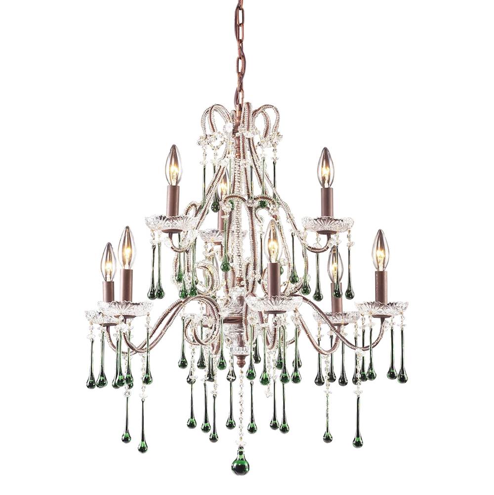 Elk Lighting Opulence 9-Light Chandelier In Rust With Lime Crystals