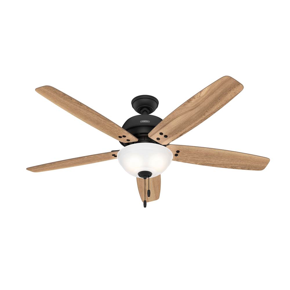 Hunter 60 inch Reveille Matte Black Ceiling Fan with LED Light Kit and Pull Chain