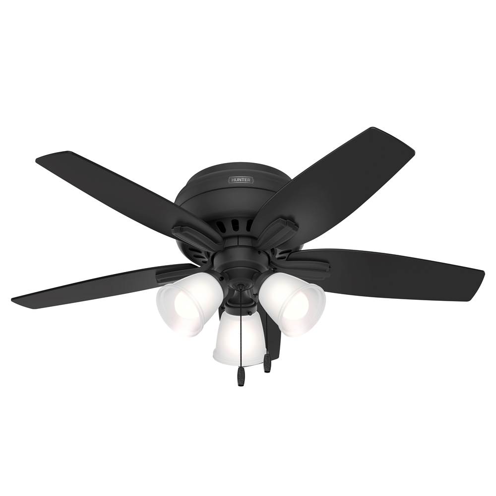Hunter 42 inch Newsome Matte Black Low Profile Ceiling Fan with LED Light Kit and Pull Chain