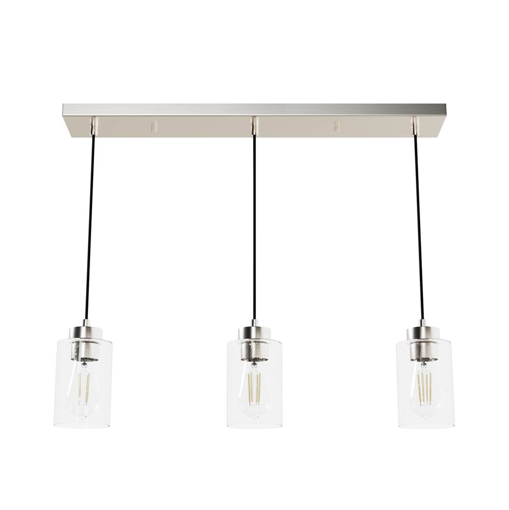 Hunter Hartland Brushed Nickel with Seeded Glass 3 Light Cluster Ceiling Light Fixture