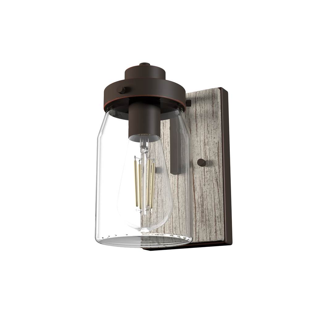Hunter Devon Park Onyx Bengal and Barnwood with Clear Glass 1 Light Sconce Wall Light Fixture