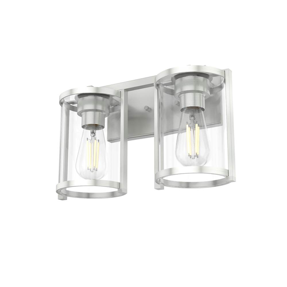 Hunter Astwood Brushed Nickel with Clear Glass 2 Light Vanity Wall Light Fixture