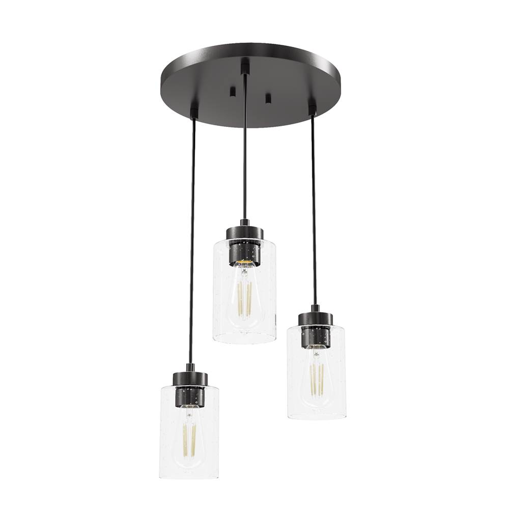 Hunter Hartland Noble Bronze with Seeded Glass 3 Light Cluster Ceiling Light Fixture