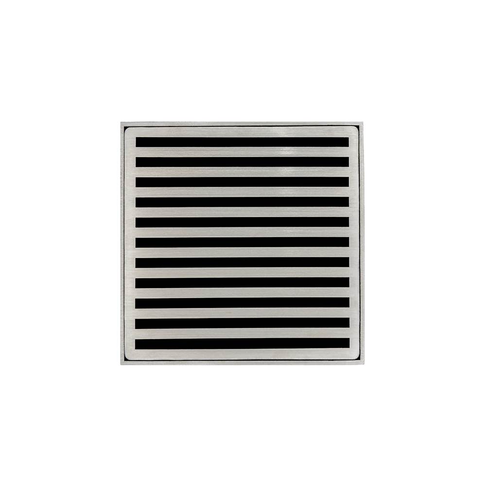 Infinity Drain 5'' x 5'' ND 5 Complete Kit with Lines Pattern Decorative Plate in Satin Stainless with ABS Drain Body, 2'' Outlet