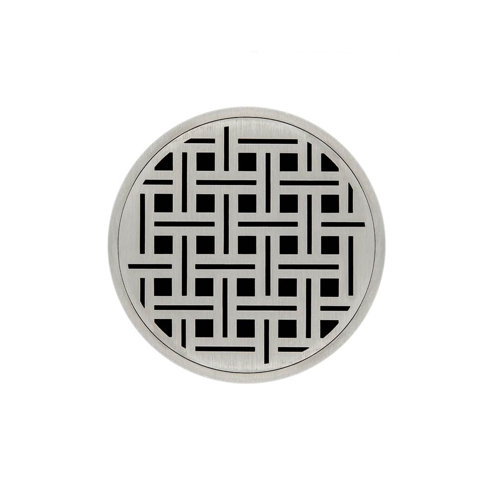 Infinity Drain 5'' Round RVD 5 High Flow Complete Kit with Weave Pattern Decorative Plate in Satin Stainless with PVC Drain Body, 3'' Outlet