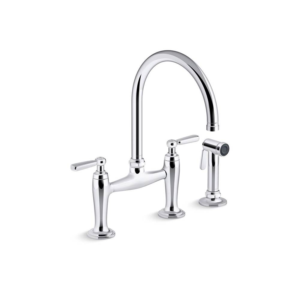 Kohler Edalyn™ by Studio McGee Two-hole bridge kitchen sink faucet with side sprayer