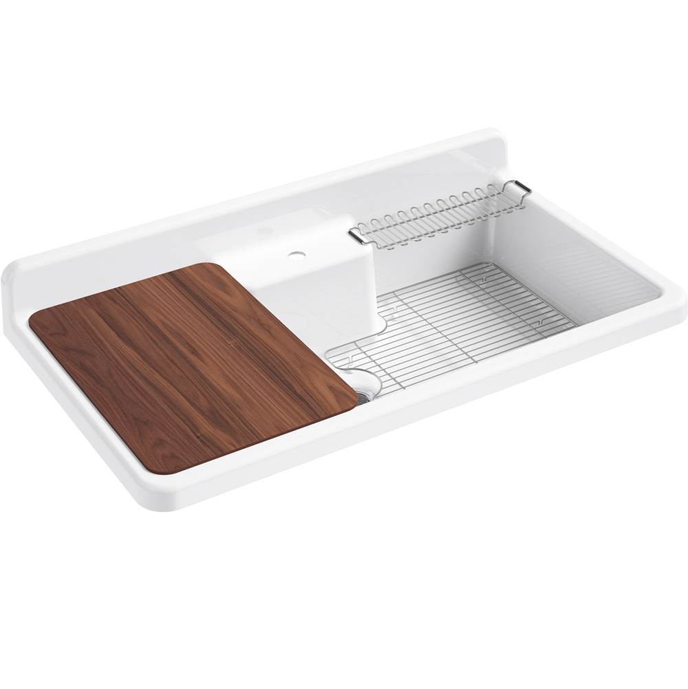 Kohler Farmstead® 45'' x 25'' x 9'' top-mount/wall-mount workstation kitchen sink with single faucet hole, white underside