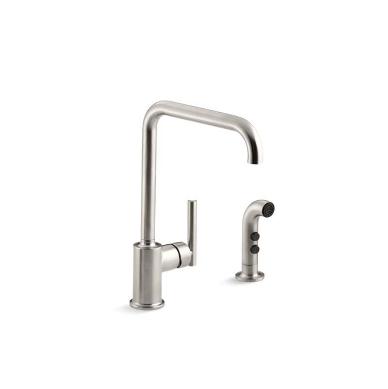 Kohler Purist® two-hole kitchen sink faucet with 8'' spout and matching finish sidespray