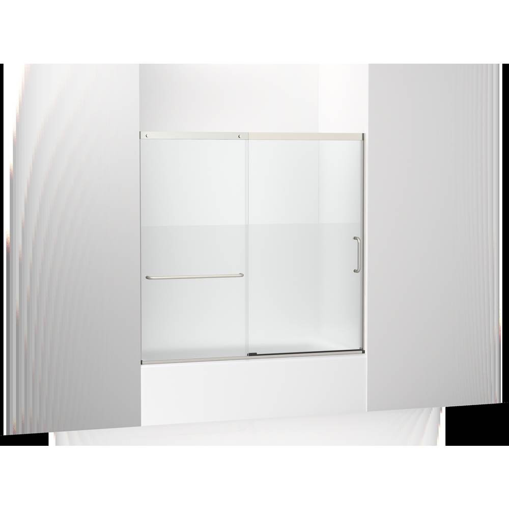 Kohler Elate™ Sliding bath door, 56-3/4'' H x 56-1/4 - 59-5/8'' W with heavy 5/16'' thick Crystal Clear glass with privacy band
