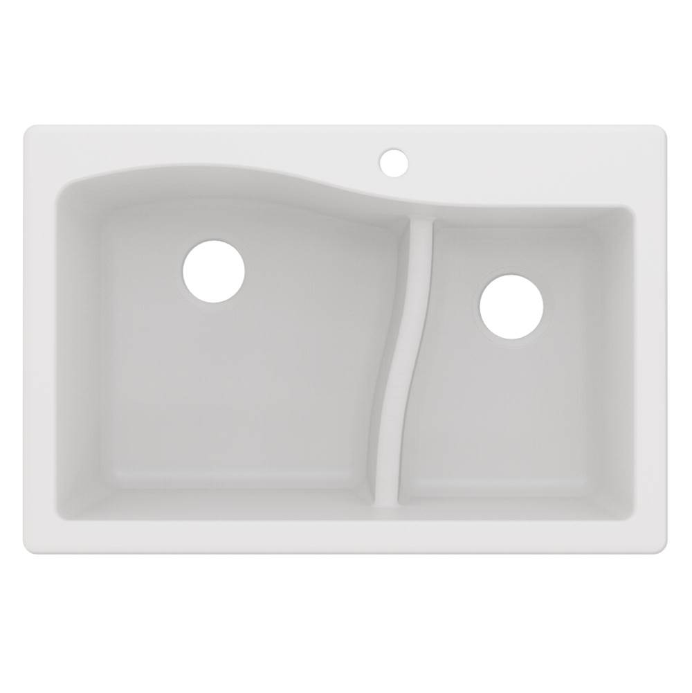 Kraus Quarza 33'' Dual Mount 60/40 Double Bowl Granite Kitchen Sink in White