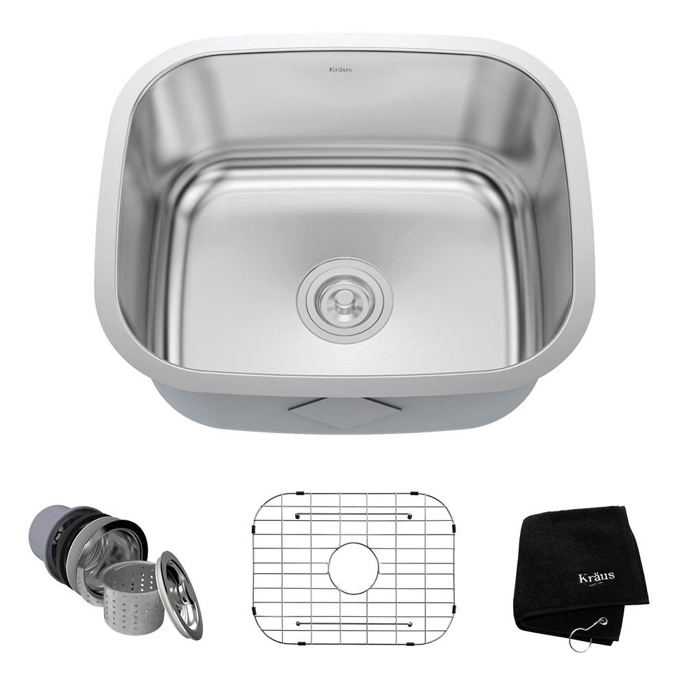 Kraus 20 Inch Undermount Single Bowl 16 Gauge Stainless Steel Kitchen Sink with NoiseDefend Soundproofing