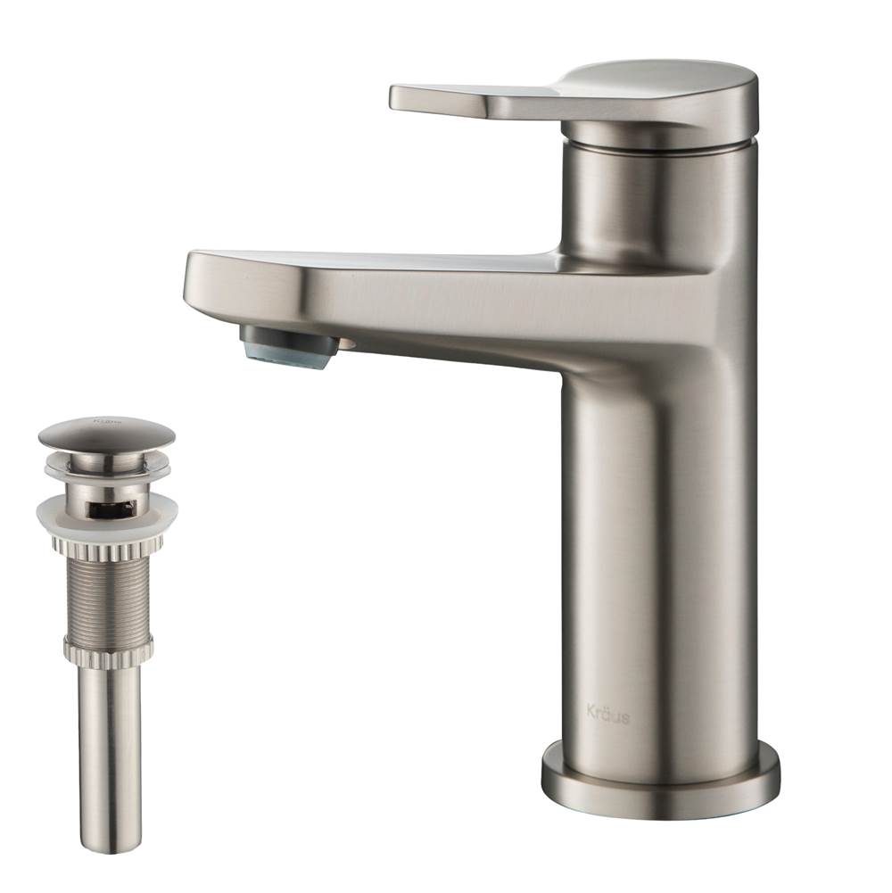 Kraus Indy Single Handle Bathroom Faucet in Spot Free Stainless Steel and Matching Pop-Up Drain with Overflow