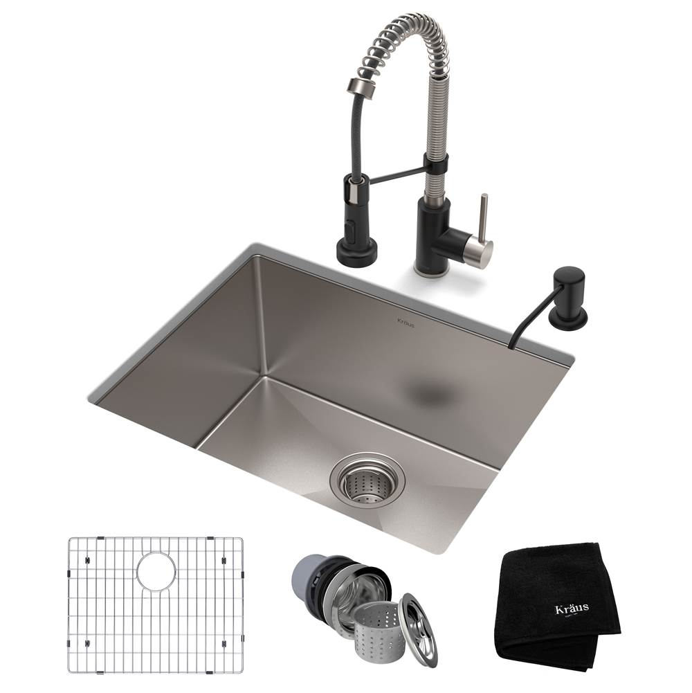 Kraus 23-inch 16 Gauge Standart PRO Kitchen Sink Combo Set with Bolden 18-inch Kitchen Faucet and Soap Dispenser, Stainless Steel Matte Black Finish