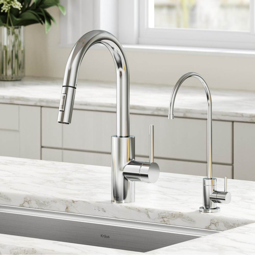 Kraus Oletto Pull-Down Kitchen Faucet and Purita Water Filter Faucet Combo in Chrome