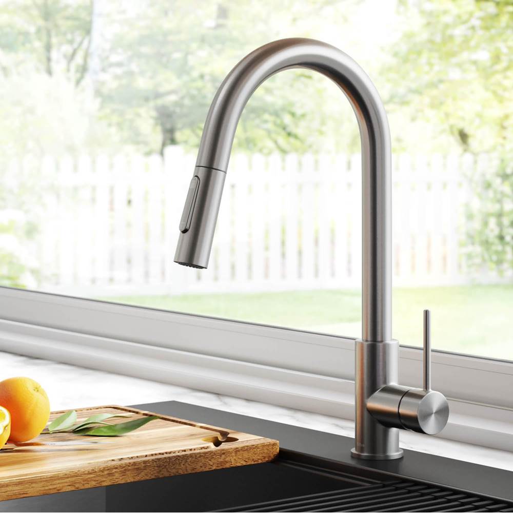Kraus Oletto Contemporary Pull-Down Single Handle Kitchen Faucet in Spot Free Stainless Steel
