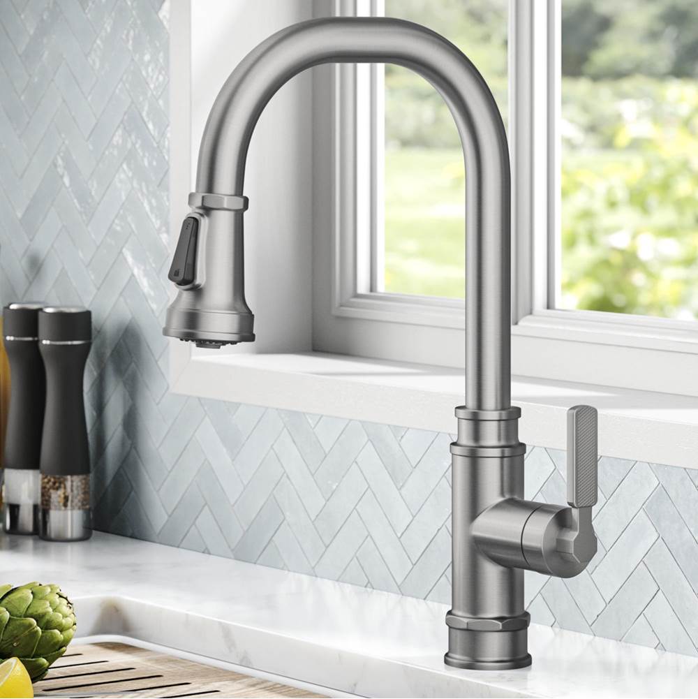 Kraus Allyn Transitional Industrial Pull Down Single Handle Kitchen Faucet In Spot Free Stainless Steel