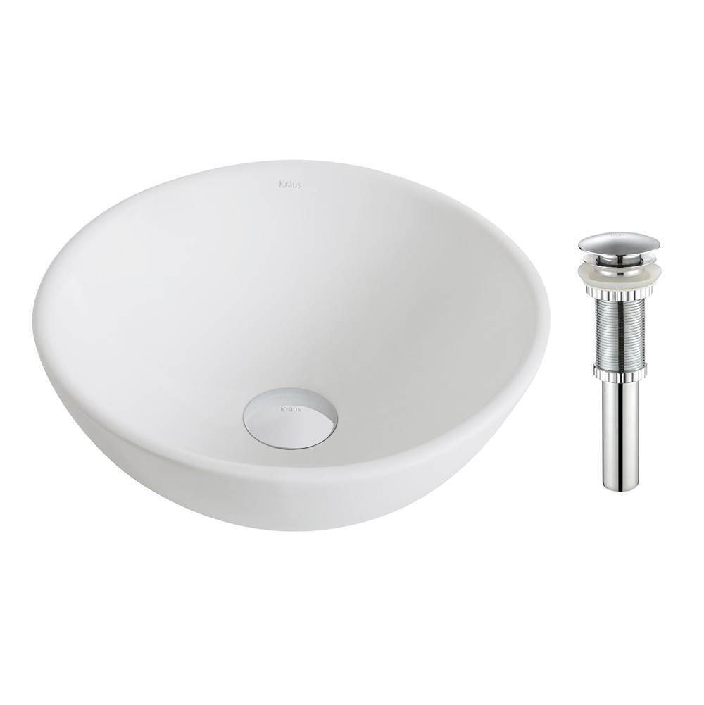 Kraus KRAUS Elavo™ Small Round Ceramic Vessel Bathroom Sink in White with Pop-Up Drain in Chrome