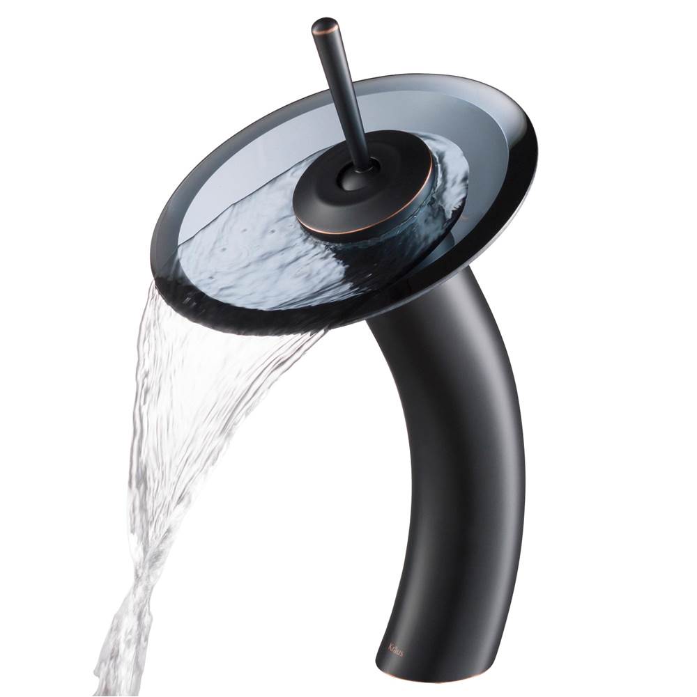 Kraus KRAUS Tall Waterfall Bathroom Faucet for Vessel Sink with Clear Black Glass Disk, Oil Rubbed Bronze Finish