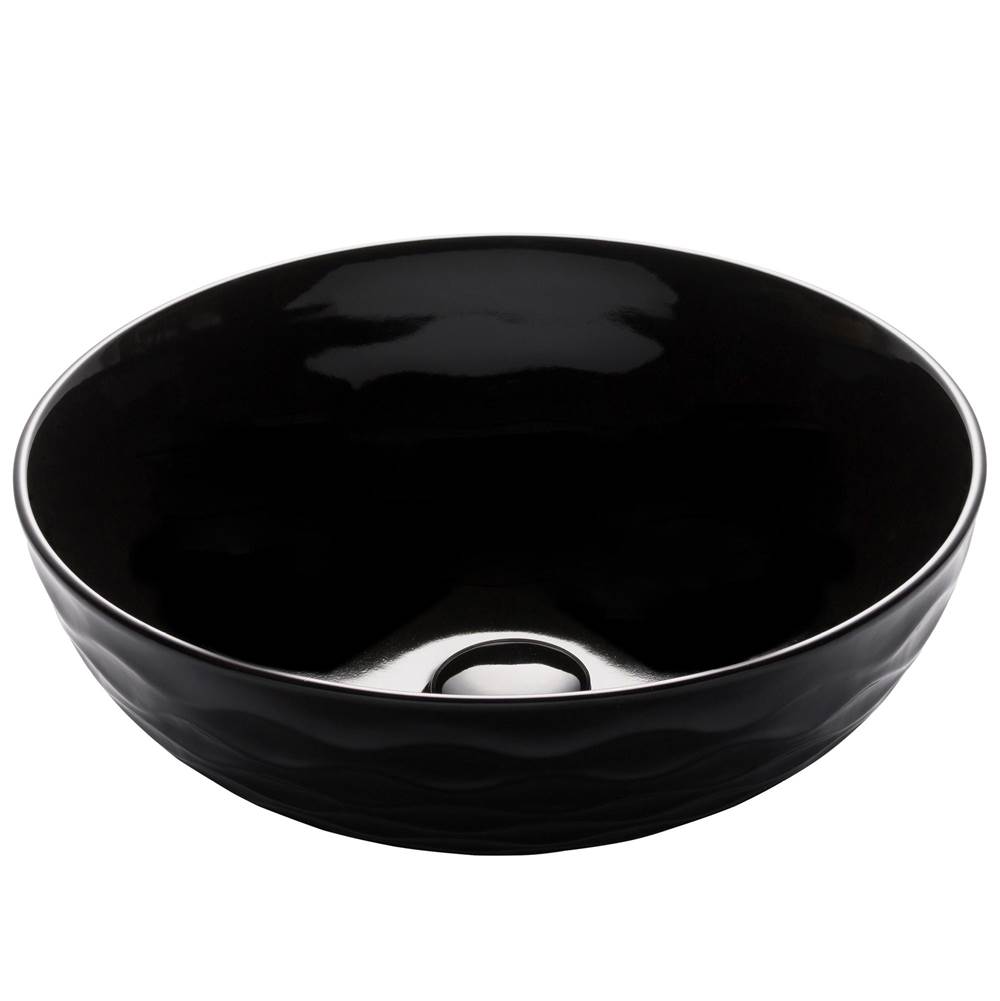 Kraus Viva Round Black Porcelain Ceramic Vessel Bathroom Sink, 16 1/2 in. D x 5 1/2 in. H
