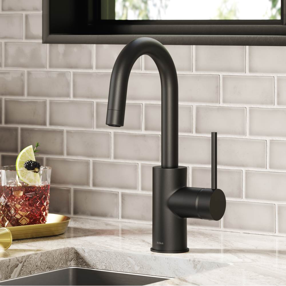 Kraus KRAUS Oletto Single Handle Kitchen Bar Faucet with QuickDock Top Mount Installation Assembly in Matte Black
