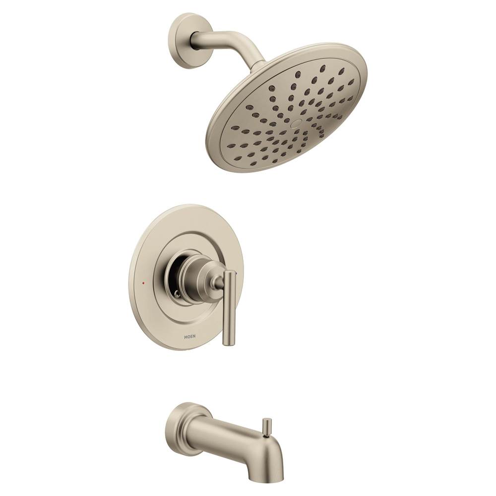 Moen Gibson Posi-Temp Pressure Balancing Modern Tub and Shower Trim with 8-Inch Rainshower, Valve Required, Brushed Nickel