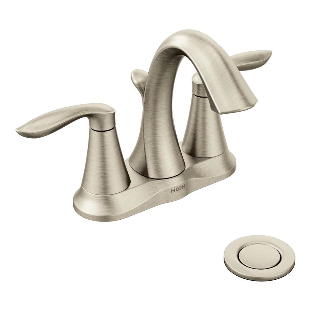 Moen Eva Two-Handle Centerset Bathroom Faucet with Drain Assembly, Brushed Nickel