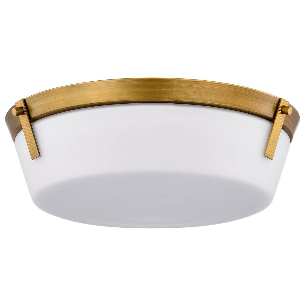 Nuvo Rowen 3 Light Flush Mount; Natural Brass Finish; Etched White Glass