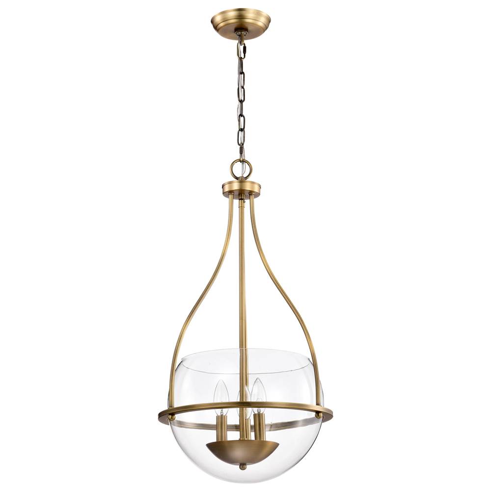 Nuvo Amado 3 Light Pendant; 14 Inches; Vintage Brass Finish; Clear Glass