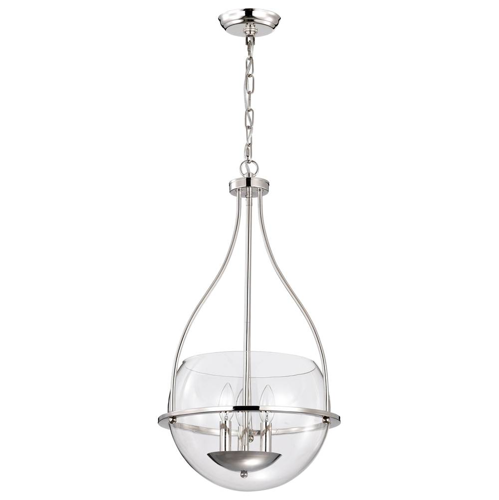 Nuvo Amado 3 Light Pendant; 14 Inches; Polished Nickel Finish; Clear Glass